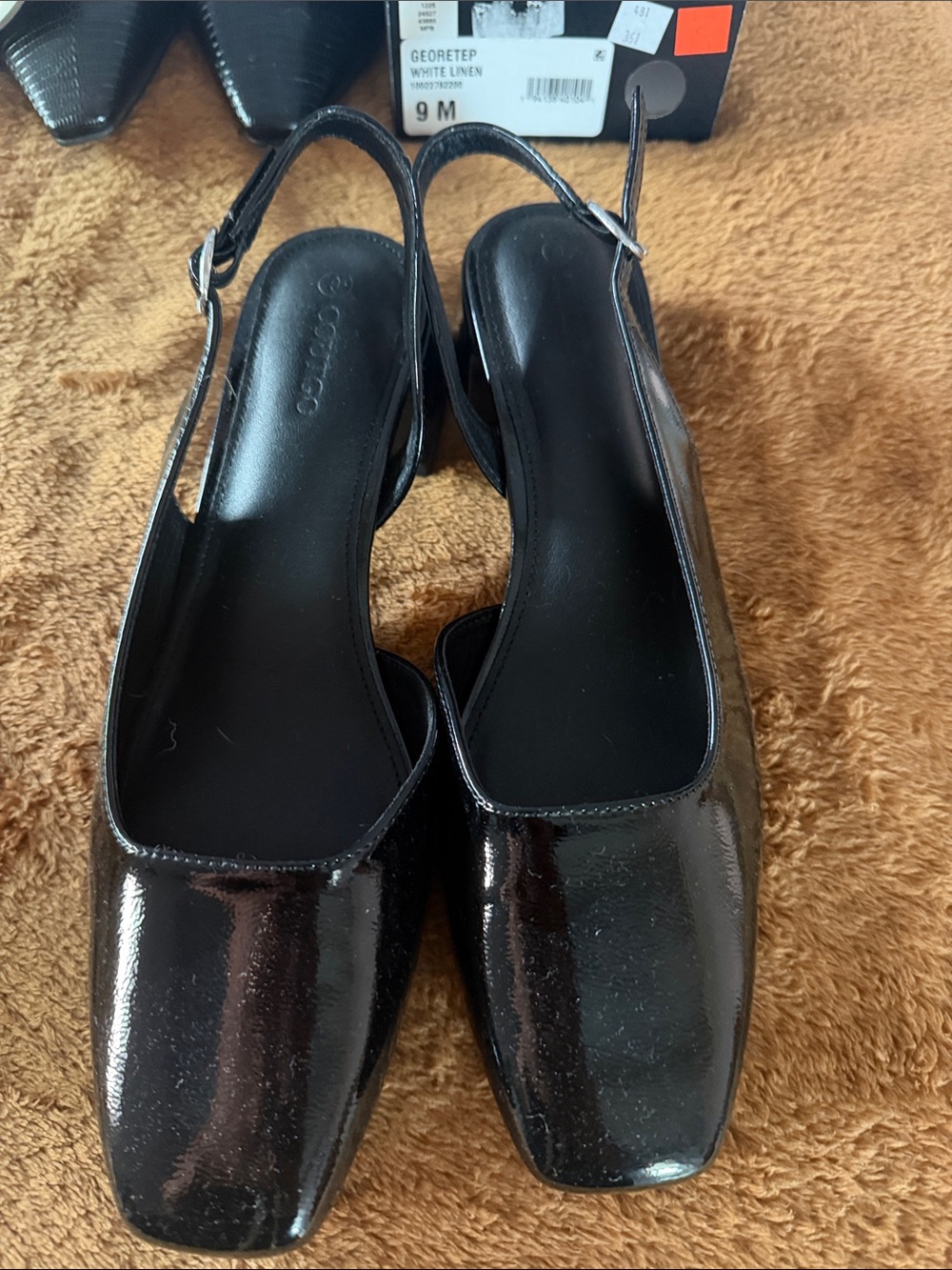 Black Patent Slingback Mules with Square Toe - Women